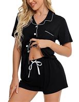 SWOMOG Women Pyjamas Set Short Sleeve Sleepwear Womens Button Down Nightwear PJ Set with Pockets