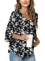TAOHUADAO Womens Summer Casual T-Shirt V-Neck Tunic Tops for Leggings Chiffon Blouse Shirt