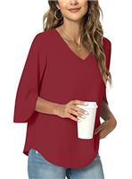 TAOHUADAO Womens Summer Casual T-Shirt V-Neck Tunic Tops for Leggings Chiffon Blouse Shirt