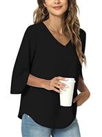 TAOHUADAO Womens Summer Casual T-Shirt V-Neck Tunic Tops for Leggings Chiffon Blouse Shirt