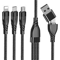 3 in 1 Multi Charger Cable, Multiple USB Cable Nylon Braided with Micro USB Type C Charging Cable Connector for Phone Android Galaxy, Huawei, Nexus, Nokia,LG, Sony, PS4