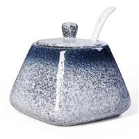 mehrido Porcelain Sugar Bowl with Lid and Spoon, 400ml Ceramic Sugar Container for Kitchen and Home, Farmhouse Sugar Jars for Coffee Bar