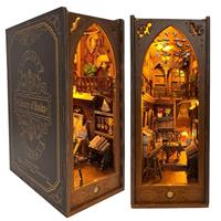 CRIOLPO Book Nook Kit - DIY Doll house Booknook, Book Nook Miniature Kit for Bookshelf Insert Decor Crafts for Adults Teens, 3D Wooden Puzzle Bookends with Sensor Led Light (Mystery Land)