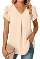 Anyally Womens Summer Dressy Chiffon Blouses V Neck Short Sleeve Tunic Tops for Leggings Casual T-Shirts