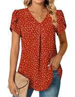 Anyally Womens Summer Dressy Chiffon Blouses V Neck Short Sleeve Tunic Tops for Leggings Casual T-Shirts