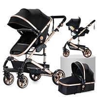 Magic ZC 3 in 1 Pushchair Pram Travel System, Baby Stroller 3 in 1 with Reversible Two Pushing Modes, Newborn Infant Buggy Aluminum Frame, Toddler Carriage One-Click Folding