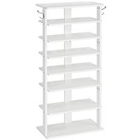 HOOBRO Shoe Rack Wooden, Tall, Narrow Shoe Storage Organizer with 2 Hooks, Slim Shoe Shelf, Vertical Shoe Tower for Entrance, Living Room, Hallway