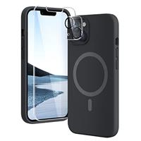 TOCOL 3 in 1 Silicone for iPhone 15 Case 6.1-Inch, with 2 Pack HD Tempered Glass Screen Protector, Liquid Silicone Slim Silky-Soft Touch Multi-Color Anti-Scratch Shockproof Cover, Yellow