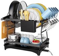 PKBD 2 Tier Large Dish Drying Rack with Drip Tray, Detachable Dish Drainer Rack with Swivel Drainage Spout, Cutting-Board Holder, Cup Holder, Organize Shelf with Utensil Holder Set,Grey