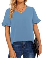 Bestbee Womens Dressy Chiffon Blouses Puff Short Sleeve Tunic Tops Cute Summer Shirts V Neck Casual T-Shirts