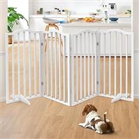 The Fellie Wooden Foldable Dog Gate with Support Feet, Freestanding Stair Gate, Safety Gate Pet Fence Indoor Barrier, Stair Gates for Dogs/Doorways/House, 3 Panels (138x82cm, Grey)
