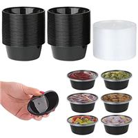 Jogoico 50Pcs Plastic Containers with Lids, 2oz Plastic Sauce Pots, Round Condiment Cups, Reusable Portion Cups, Leakproof Food Storage for Takeaway Food, Dips, Salad, Microwave and Dishwasher Safe