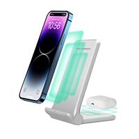 2 in 1 Wireless Charger,Foldable 20W Fast Wireless Charging Stand Compatible with iPhone 14/14 Pro/13/12/11/SE/AirPods,Dual Phone induction charge station for Samsung,Pixel,Xperia,LG G6/7/8(No Plug)