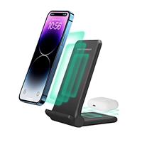2 in 1 Wireless Charger,Foldable 20W Fast Wireless Charging Stand Compatible with iPhone 14/14 Pro/13/12/11/SE/AirPods,Dual Phone induction charge station for Samsung,Pixel,Xperia,LG G6/7/8(No Plug)