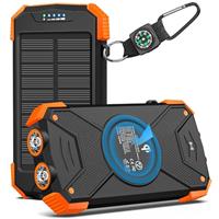 BLAVOR Solar Power Bank Solar Charger 10,000mAh with PD 20W Fast Charging, Qi Wireless Potable Charger for Cell Phones, Battery Pack Power Bank with Dual Flashlight and Compass