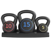 Yaheetech Kettlebell Weight Set 3pcs Kettle Bell Weight Lifting Training with Stand for Home Gym Strength Training 5, 10&15lbs(2.2kg,4.5kg,6.8kg) Black