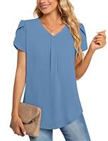 Aodemo Women's Summer Chiffon V Neck Blouses Tulip Short Sle
