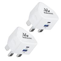 2 Pack USB Plug UK 3 Pin Mains Charger,Rekavin USB Wall Charger Plug Adapter UK Compact Charge Head 5V/1AMP Charging for iPhone 11/10/Xs/XS Max/XR/X/8/7/6 Plus/5/4,iPad Pro/Air 2/Mini 4
