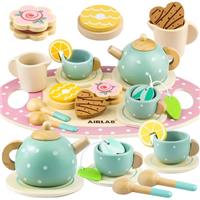Airlab Wooden Tea Set for Toddlers, Afternoon Tea Party for Children, Pretend Toy Kitchen Accessories for Kids Role Play, Play Food Birthday Gift for 3-6 Years Old Girls Boys