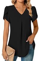 Anyally Womens Summer Dressy Chiffon Blouses V Neck Short Sleeve Tunic Tops for Leggings Casual T-Shirts