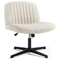 IWMH Armless Office Chair Desk Chair No Wheels,Ergonomic Cross Legged Office Chair with Fabric Padded,Height Adjustable Wide Seat Computer Chair,Mid-Back Swivel Vanity chair for Home Office