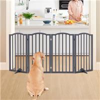 The Fellie Wooden Foldable Dog Gate with Support Feet, Freestanding Stair Gate, Safety Gate Pet Fence Indoor Barrier, Stair Gates for Dogs/Doorways/House, 3 Panels (138x82cm, Grey)