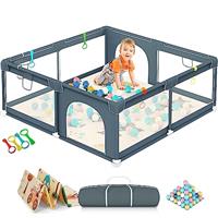 Baby Playpen with Mat,180 x 150 cm Playpen for Baby and Toddlers with 50 Ball Pit, 4X Handles, Zippered Door, Basket Net, and Breathable Mesh - Extra Large Kids Play Pen with Storage Bag