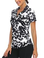 Syphiby Gym Top Women Short Sleeve Polo Shirts 1/4 Zip Up Moisture Wicking Golf Tops Sports Workout Running Tshirt S-XXL