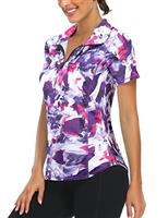 Syphiby Gym Top Women Short Sleeve Polo Shirts 1/4 Zip Up Moisture Wicking Golf Tops Sports Workout Running Tshirt S-XXL