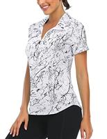 Syphiby Gym Top Women Short Sleeve Polo Shirts 1/4 Zip Up Moisture Wicking Golf Tops Sports Workout Running Tshirt S-XXL