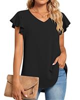 TAOHUADAO Womens Casual T-Shirts V Neck Chiffon Blouse Ruffle Sleeve Summer Tops