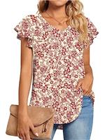 TAOHUADAO Womens Casual T-Shirts V Neck Chiffon Blouse Ruffle Sleeve Summer Tops