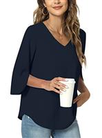 TAOHUADAO Womens Summer Casual T-Shirt V-Neck Tunic Tops for Leggings Chiffon Blouse Shirt