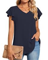 TAOHUADAO Womens Casual T-Shirts V Neck Chiffon Blouse Ruffle Sleeve Summer Tops