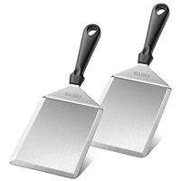 HULISEN Stainless Steel Large Grill Spatula - 6 x 5 Inch Heavy-Duty Metal Spatula with Cutting Edges, Kitchen Griddle Accessories, Smashed Burger Turner Scraper for BBQ Grill and Flat Top Griddle