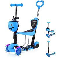 YOLEO 5-in-1 Kids Scooter with Removable Seat, LED Flashing Wheels Height Adjustable 3 Wheels Kick Scooter with Push Handle for Toddlers, Boys and Girls from 2 Years