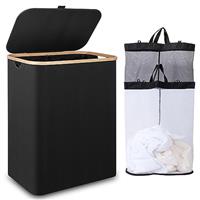 iEGrow Collapsible Laundry Basket 110L, Laundry Baskets with Lid and Handle, Laundry Hamper with Removable Inner Bag, Bamboo Washing Basket