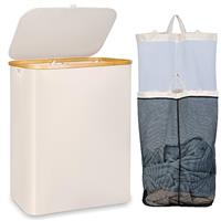 iEGrow Collapsible Laundry Basket 110L, Laundry Baskets with Lid and Handle, Laundry Hamper with Removable Inner Bag, Bamboo Washing Basket