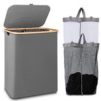 iEGrow Collapsible Laundry Basket 110L, Laundry Baskets with Lid and Handle, Laundry Hamper with Removable Inner Bag, Bamboo Washing Basket