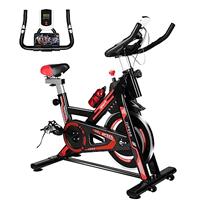 Jupgod Stationary Exercise Bike, Indoor Cycling Bike with Slient Flywheel, LCD Monitor, Comfortable Seat, Indoor Cycling Bike for Home Training Cardio, Black Red