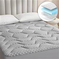 EHEYCIGA Memory Foam Mattress Topper Mattress Protector Soft Cozy Quilted Mattress Cover Pad Topper with Extra Deep Pocket 38cm, White