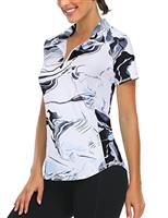 Syphiby Gym Top Women Short Sleeve Polo Shirts 1/4 Zip Up Moisture Wicking Golf Tops Sports Workout Running Tshirt S-XXL