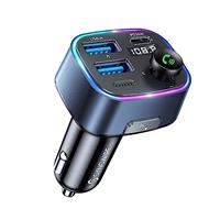 SYNCWIRE Bluetooth 5.3 FM Transmitter for Car, 48W Max Dual USB Car Charger Adapter, Wireless Radio Receiver, Hands-Free Calling, Music Player Support 64G Drive with Light Switch, Grey
