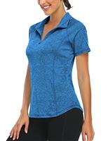Syphiby Gym Top Women Short Sleeve Polo Shirts 1/4 Zip Up Moisture Wicking Golf Tops Sports Workout Running Tshirt S-XXL