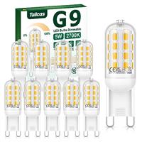 Tailcas G9 LED Bulbs Dimmable, 5W 6000K Cool White G9 Bulbs 450LM 10 Pack, Equivalent to 40W G9 Halogen Bulb, No Flicker AC 220-240V, G9 Energy Saving Light Bulb for Chandelier, Crystal Lamp