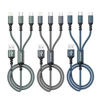 Multi Charger Cable [3Pack 1.2M] 3 in 1 Nylon Braided with Micro USB Type C Lightning Connector for iPhone, Android, Samsung, Huawei, Nexus, Nokia, LG, Sony