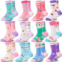 Welwoos 12 Pairs Baby Girls Toddlers Grips Socks Non Slip Funny Animal Cartoon Cosy Breathable Cotton Anit Skid Socks