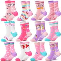 Welwoos 12 Pairs Baby Girls Toddlers Grips Socks Non Slip Funny Animal Cartoon Cosy Breathable Cotton Anit Skid Socks