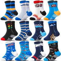 Welwoos 12 Pairs Baby Boys Toddlers Grips Socks Non Slip Funny Cartoon Cosy Breathable Cotton Anit Skid Socks