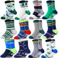 Welwoos 12 Pairs Baby Boys Toddlers Grips Socks Non Slip Funny Cartoon Cosy Breathable Cotton Anit Skid Socks